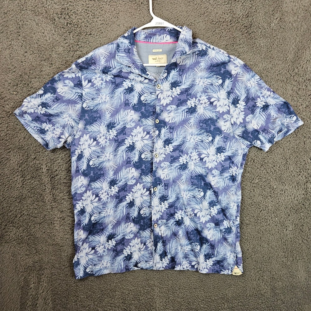 RKF Relax Mens XL Blue Floral‎ Palm Leaf Short Sleeve Button Front Knit Shirt